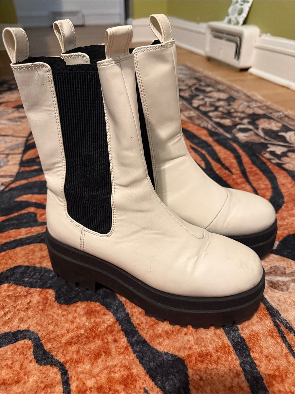 Divided Cream Lace-Up Chunky Chelsea Boots with Black Elastic